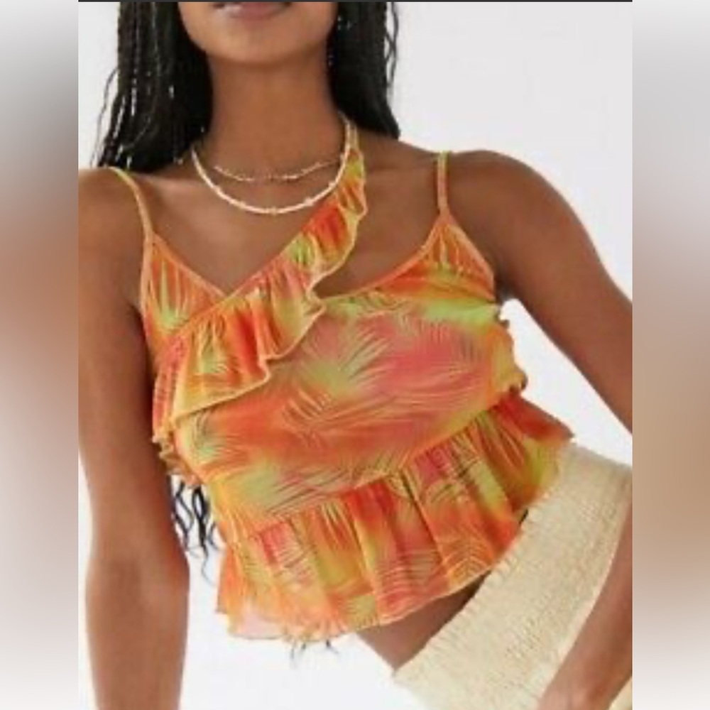 Urban Outfitters Orange and Pink Ruffle Crop Top